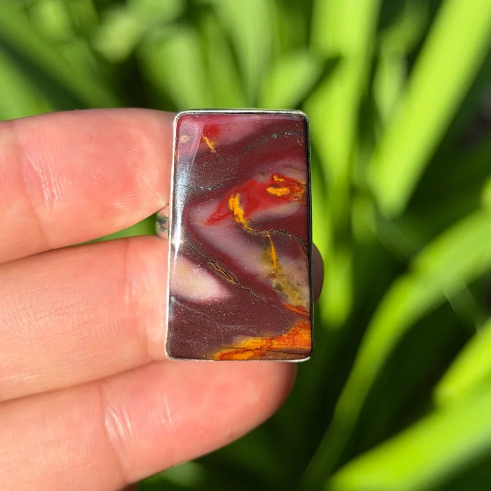 Size 8 925 silver plated red mookaite ring with pyrite 0501‎